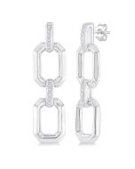 Silver Bold Rectangular Shape Link Diamond Fashion Earrings