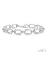 Silver Bold Rectangular Shape Link Diamond Fashion Bracelet