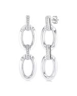 Silver Bold Oval Shape Link Diamond Earrings