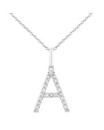 Silver Block 'A' Initial Diamond Pendant