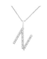 Silver Block 'N' Initial Diamond Pendant