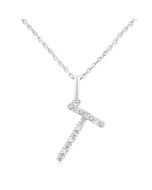Silver Block 'T' Initial Diamond Pendant