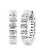Silver Bold Ribbed Diamond Hoop Fashion Earrings