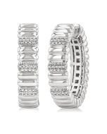 Silver Bold Ribbed Diamond Hoop Earrings