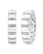 Silver Bold Ribbed Diamond Fashion Hoop Earrings