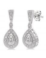 Pear Shape Silver Diamond Earrings