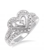 Heart Shape Silver Diamond Fashion Ring