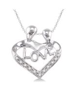Silver Heart Shape Mom & Child Diamond Fashion Pendant