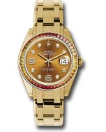  *Pre-Owned* Rolex Yellow Gold Datejust Pearlmaster 39 Watch - 48 Orange To Yellow Gradient Baguette-Cut Sapphires Bezel - Cognac Diamond Dial