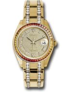  *Pre-Owned* Rolex Yellow Gold Datejust Pearlmaster 39 Watch - 48 Orange To Yellow Gradient Baguette-Cut Sapphires Bezel - 18K Yellow Gold Diamond Paved Dial