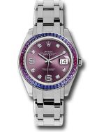  *Pre-Owned* Rolex White Gold Datejust Pearlmaster 39 Watch - 48 Blue To Fuchsia Pink Gradient Baguette-Cut Sapphires Bezel - Red Grape Diamond Dial