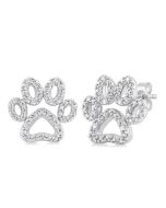 Silver Dog Paw Diamond Fashion Earrings