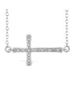 Silver Sideway Cross Diamond Fashion Pendant