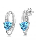 Trillion Shape Silver Gemstone & Diamond Earrings