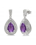Pear Shape Silver Gemstone & Diamond Earrings