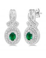 Oval Shape Silver Gemstone & Diamond Earrings