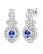 Oval Shape Silver Gemstone & Diamond Earrings