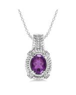 Vale Silver Oval Shape Gemstone & Diamond Pendant
