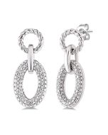 Silver Bold Oval Rope Link Diamond Earrings