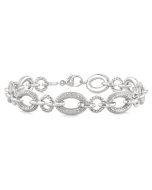 Silver Bold Oval Rope Link Diamond Bracelet