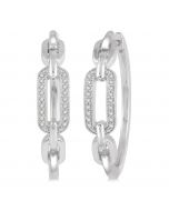 Silver Paper Clip Diamond Hoop Earrings