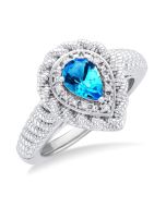Silver Pear Shape Gemstone & Diamond Ring