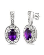 Silver Oval Shape Gemstone & Diamond Earrings