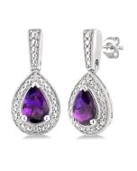 Silver Pear Shape Gemstone & Diamond Earrings