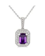 Silver Emerald Shape Gemstone & Diamond Pendant