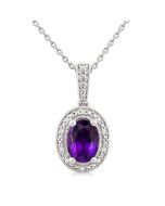 Silver Oval Shape Gemstone & Diamond Pendant