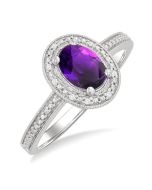 Silver Oval Shape Gemstone & Diamond Ring