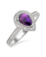 Silver Pear Shape Gemstone & Diamond Ring