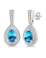 Silver Pear Shape Gemstone & Diamond Earrings