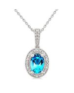 Silver Oval Shape Gemstone & Diamond Pendant