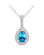 Silver Pear Shape Gemstone & Diamond Pendant