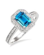 Silver Emerald Shape Gemstone & Diamond Ring