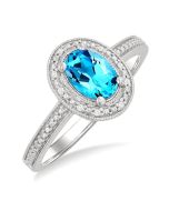 Silver Oval Shape Gemstone & Diamond Ring