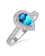 Silver Pear Shape Gemstone & Diamond Ring