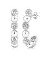 Silver Bold Bead Diamond Half Hoop Earrings