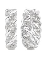 Silver Curb & Cuban Diamond Hoop Earrings