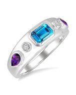 Silver Mixed Shape Gemstone & Diamond Ring