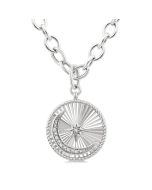 Silver Circle Moon & Star Fluted Medallion Diamond Pendant