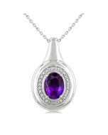 Silver Oval Shape Gemstone & Diamond Pendant