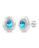 Silver Oval Shape Gemstone & Diamond Earrings