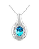 Silver Oval Shape Gemstone & Diamond Pendant
