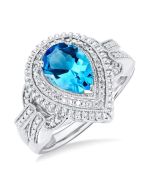 Silver Pear Shape Gemstone & Diamond Ring