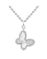 Silver Butterfly Fluted Medallion Diamond Pendant