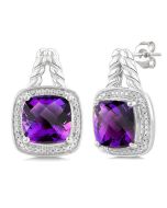 Silver Cushion Shape Gemstone & Diamond Earrings