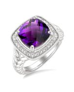 Silver Cushion Shape Gemstone & Diamond Ring