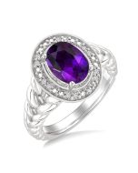 Silver Oval Shape Gemstone & Diamond Ring